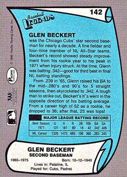 1989 Pacific Legends II #142 Glenn Beckert Back