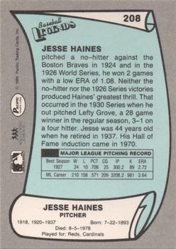 1989 Pacific Legends II #208 Jesse Haines Back