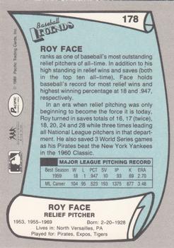 1989 Pacific Legends II #178 Roy Face Back