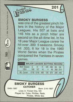 1989 Pacific Legends II #201 Smoky Burgess Back