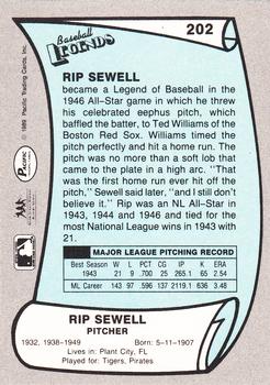 1989 Pacific Legends II #202 Rip Sewell Back