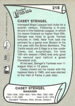 1989 Pacific Legends II #218 Casey Stengel Back