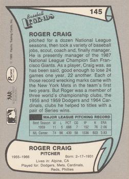 1989 Pacific Legends II #145 Roger Craig Back