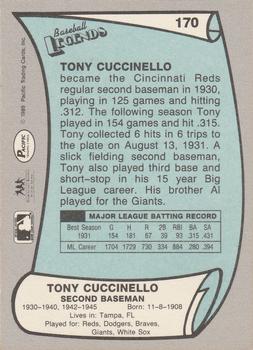 1989 Pacific Legends II #170 Tony Cuccinello Back