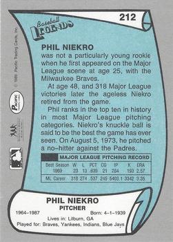 1989 Pacific Legends II #212 Phil Niekro Back
