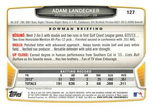2013 Bowman Chrome Mini #127 Adam Landecker Back
