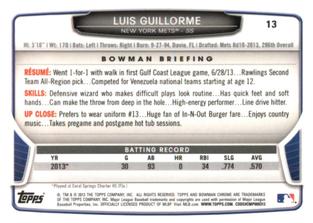 2013 Bowman Chrome Mini #13 Luis Guillorme Back