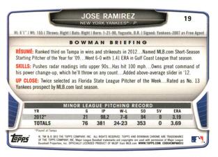 2013 Bowman Chrome Mini #19 Jose Ramirez Back