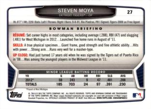 2013 Bowman Chrome Mini #27 Steven Moya Back
