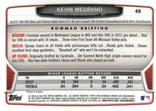 2013 Bowman Chrome Mini #49 Kevin Medrano Back