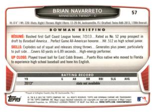 2013 Bowman Chrome Mini #57 Brian Navarreto Back