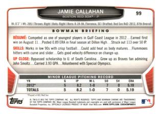 2013 Bowman Chrome Mini #99 Jamie Callahan Back