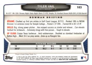 2013 Bowman Chrome Mini #103 Tyler Vail Back