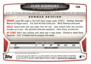 2013 Bowman Chrome Mini #106 Elier Rodriguez Back
