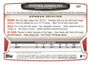 2013 Bowman Chrome Mini #107 Stephen Gonsalves Back