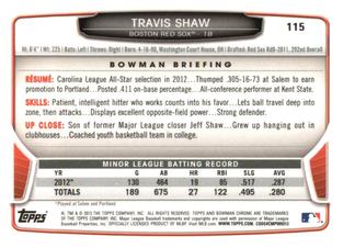 2013 Bowman Chrome Mini #115 Travis Shaw Back