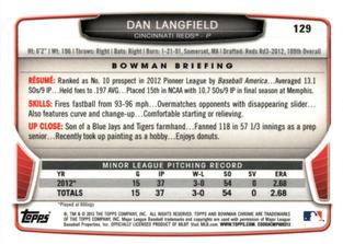 2013 Bowman Chrome Mini #129 Dan Langfield Back