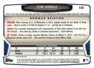 2013 Bowman Chrome Mini #133 Tom Windle Back