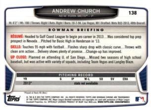 2013 Bowman Chrome Mini #138 Andrew Church Back