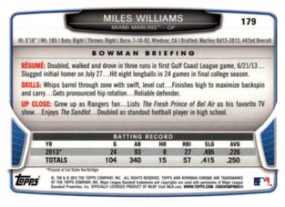 2013 Bowman Chrome Mini #179 Miles Williams Back