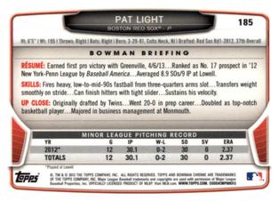 2013 Bowman Chrome Mini #185 Pat Light Back