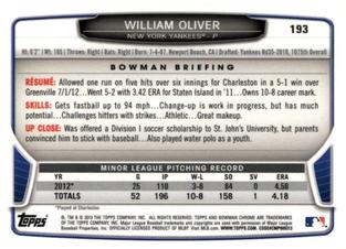 2013 Bowman Chrome Mini #193 William Oliver Back