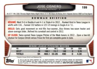 2013 Bowman Chrome Mini #199 Jose Cisnero Back