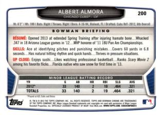 2013 Bowman Chrome Mini #200 Albert Almora Back