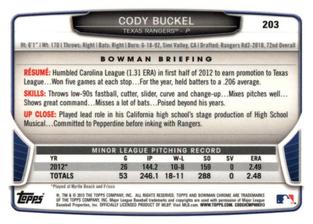 2013 Bowman Chrome Mini #203 Cody Buckel Back