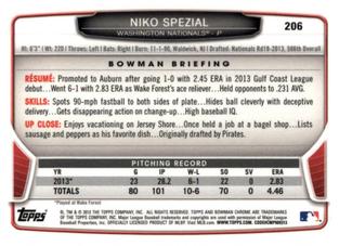 2013 Bowman Chrome Mini #206 Niko Spezial Back