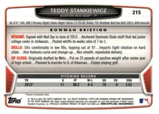 2013 Bowman Chrome Mini #215 Teddy Stankiewicz Back