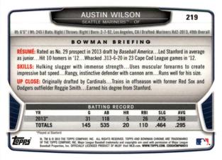 2013 Bowman Chrome Mini #219 Austin Wilson Back