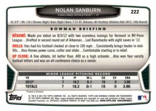 2013 Bowman Chrome Mini #222 Nolan Sanburn Back