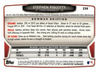 2013 Bowman Chrome Mini #239 Stephen Piscotty Back