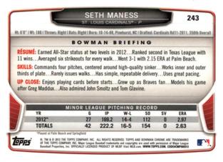 2013 Bowman Chrome Mini #243 Seth Maness Back