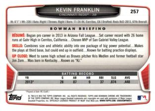 2013 Bowman Chrome Mini #257 Kevin Franklin Back