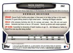 2013 Bowman Chrome Mini #262 Nick Ciuffo Back