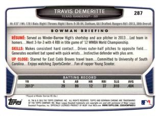 2013 Bowman Chrome Mini #287 Travis Demeritte Back