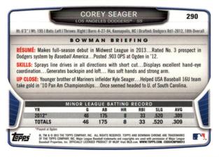 2013 Bowman Chrome Mini #290 Corey Seager Back