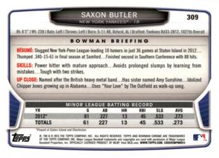 2013 Bowman Chrome Mini #309 Saxon Butler Back