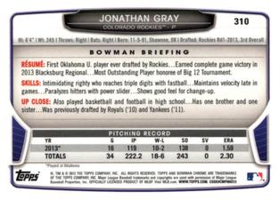 2013 Bowman Chrome Mini #310 Jonathan Gray Back