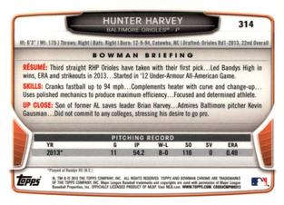 2013 Bowman Chrome Mini #314 Hunter Harvey Back