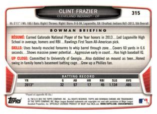 2013 Bowman Chrome Mini #315 Clint Frazier Back