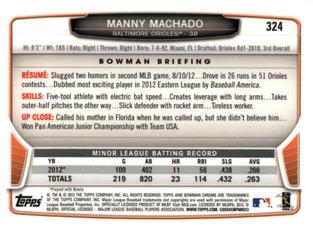 2013 Bowman Chrome Mini #324 Manny Machado Back