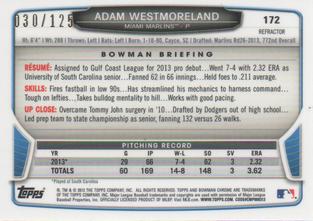2013 Bowman Chrome Mini - Refractors #172 Adam Westmoreland Back