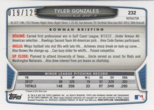 2013 Bowman Chrome Mini - Refractors #232 Tyler Gonzales Back