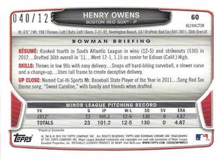 2013 Bowman Chrome Mini - Refractors #60 Henry Owens Back