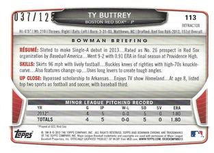 2013 Bowman Chrome Mini - Refractors #113 Ty Buttrey Back