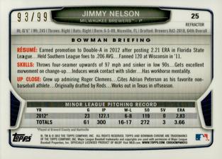 2013 Bowman Chrome Mini - Blue Refractors #25 Jimmy Nelson Back