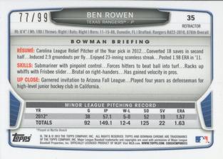 2013 Bowman Chrome Mini - Blue Refractors #35 Ben Rowen Back